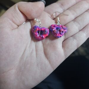 Heart-Shaped Pink and Purple Earrings